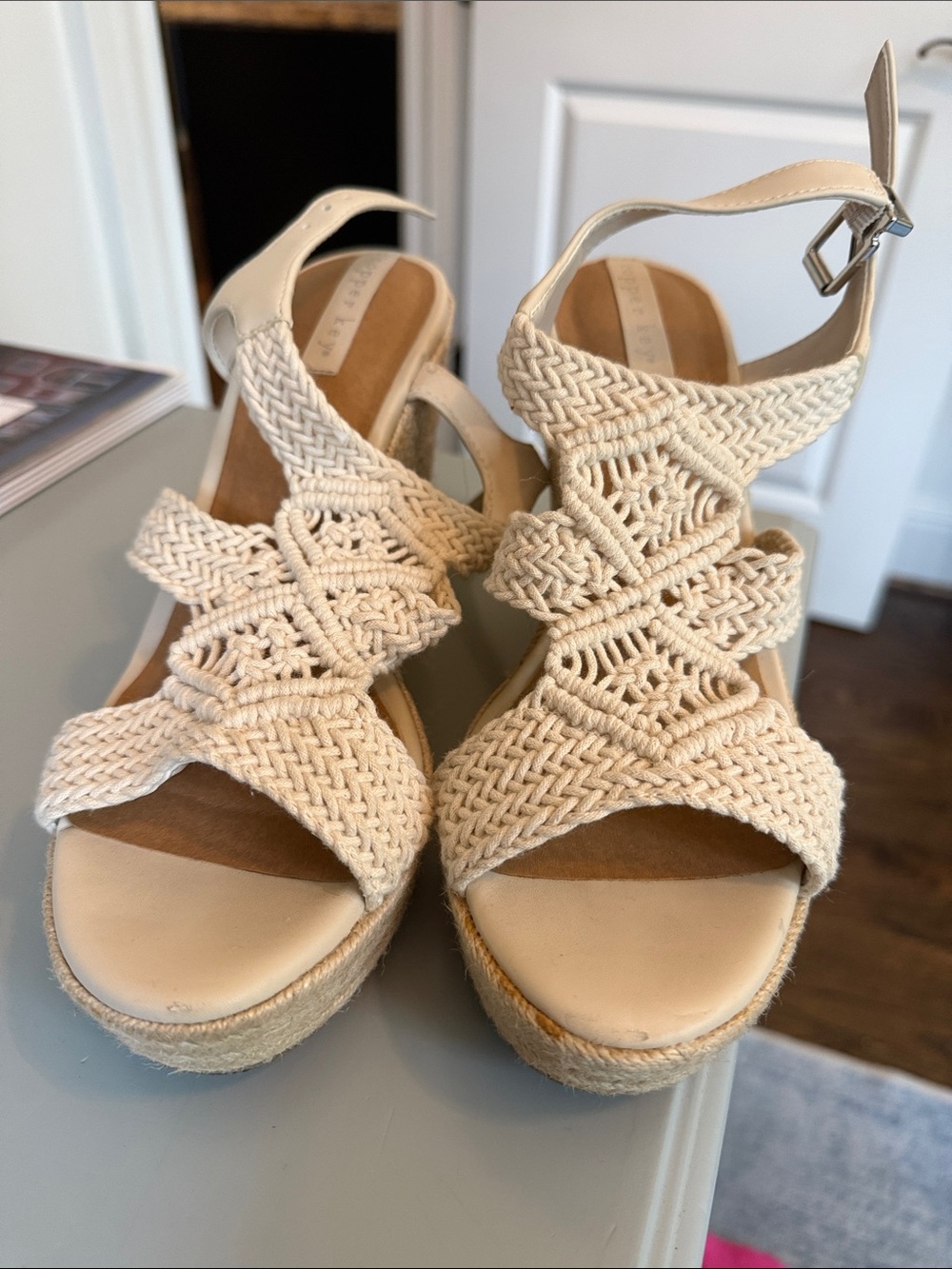 Copper Key Cream Woven Espadrille Wedge Sandals
